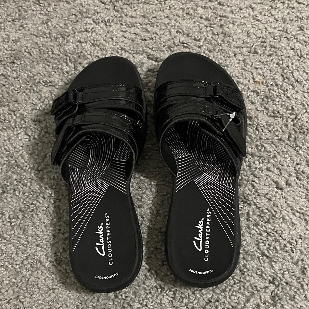Clarks cloud steppers Women's Black Slide Sandals